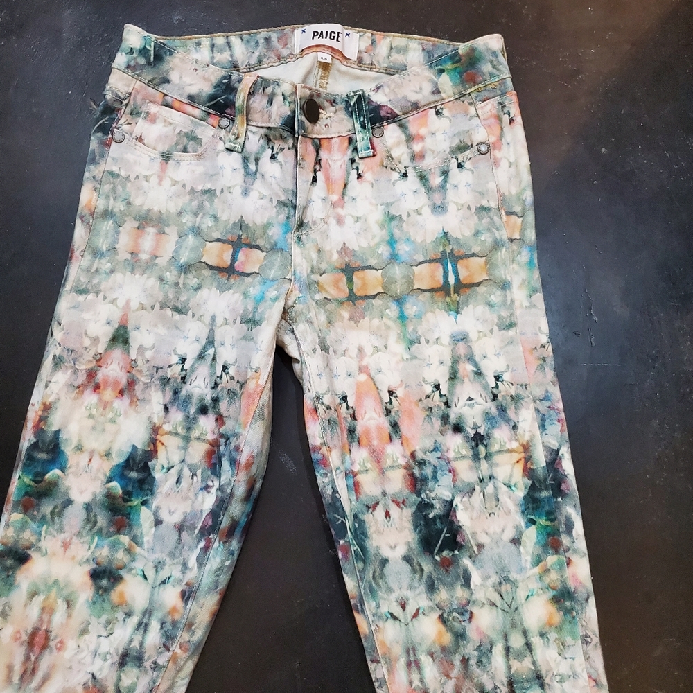 Paige tie-dyed Verdugo Ultra Skinny jeans size 24, green white cream pink orange - Picture 3 of 6
